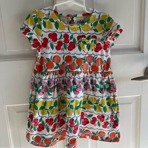 Mini Boden Heart Pocket Fun Jersey Dress in Rainbow Fruit Stripe Size 3-4Y 104cm